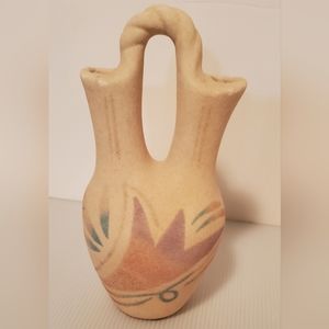 Handmade Vintage Double Wedding Chamber Sand Signed Aztec Indian Western Vase